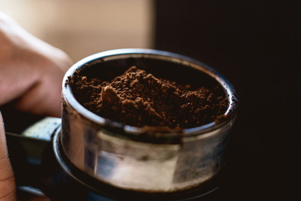 macro shot of a ground coffee beans,brewing process, morning routines