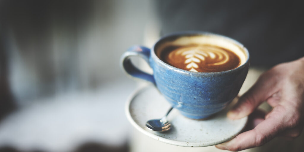 cappuccino in blue cup