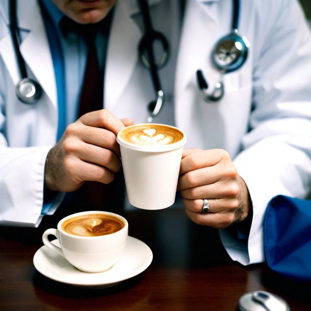 A doctor with a healthy cup of coffee. The Health Benefits of Coffee.