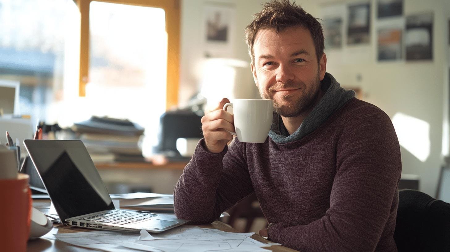 Man holding a cup of coffee and smiling - Does Caffeine Boost Testosterone? Uncover the Facts