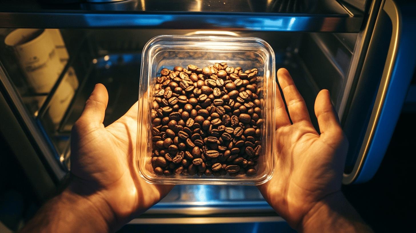 Man holding a transparent bowl of coffee breaks - How Long Do Coffee Beans Last.jpg