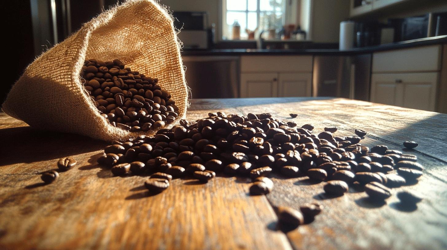 Emptying coffee beans from a sack onto a table - How Long Do Coffee Beans Last.jpg