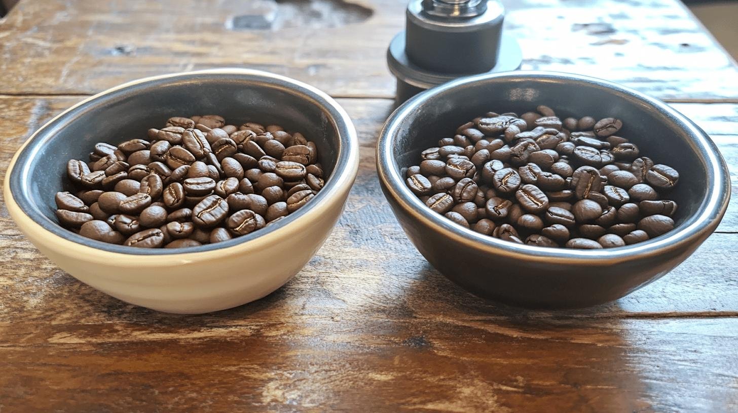 Bowls of coffee beans on a table- Is Espresso Less Acidic Than Coffee? Find Out