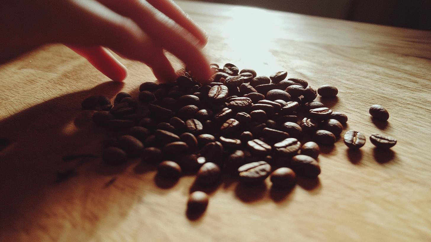 A hand picking raw coffee beans from the table -Can You Eat Coffee Beans Safely and Healthily