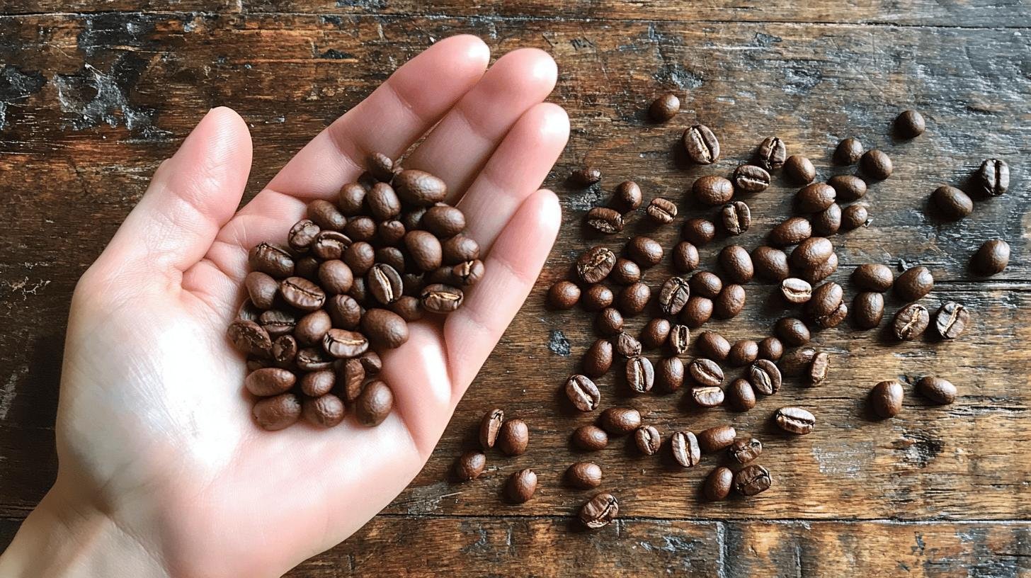 Raw coffee beans in an open palm - Can You Eat Coffee Beans Safely and Healthily