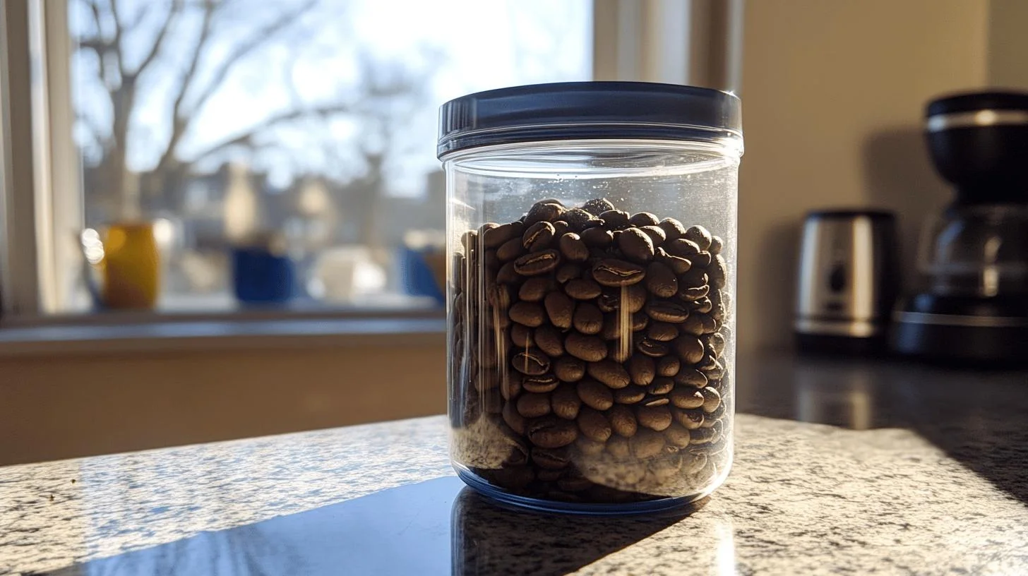 Realistic photo of a jar filled with coffee beans - Small-batch coffee roasters