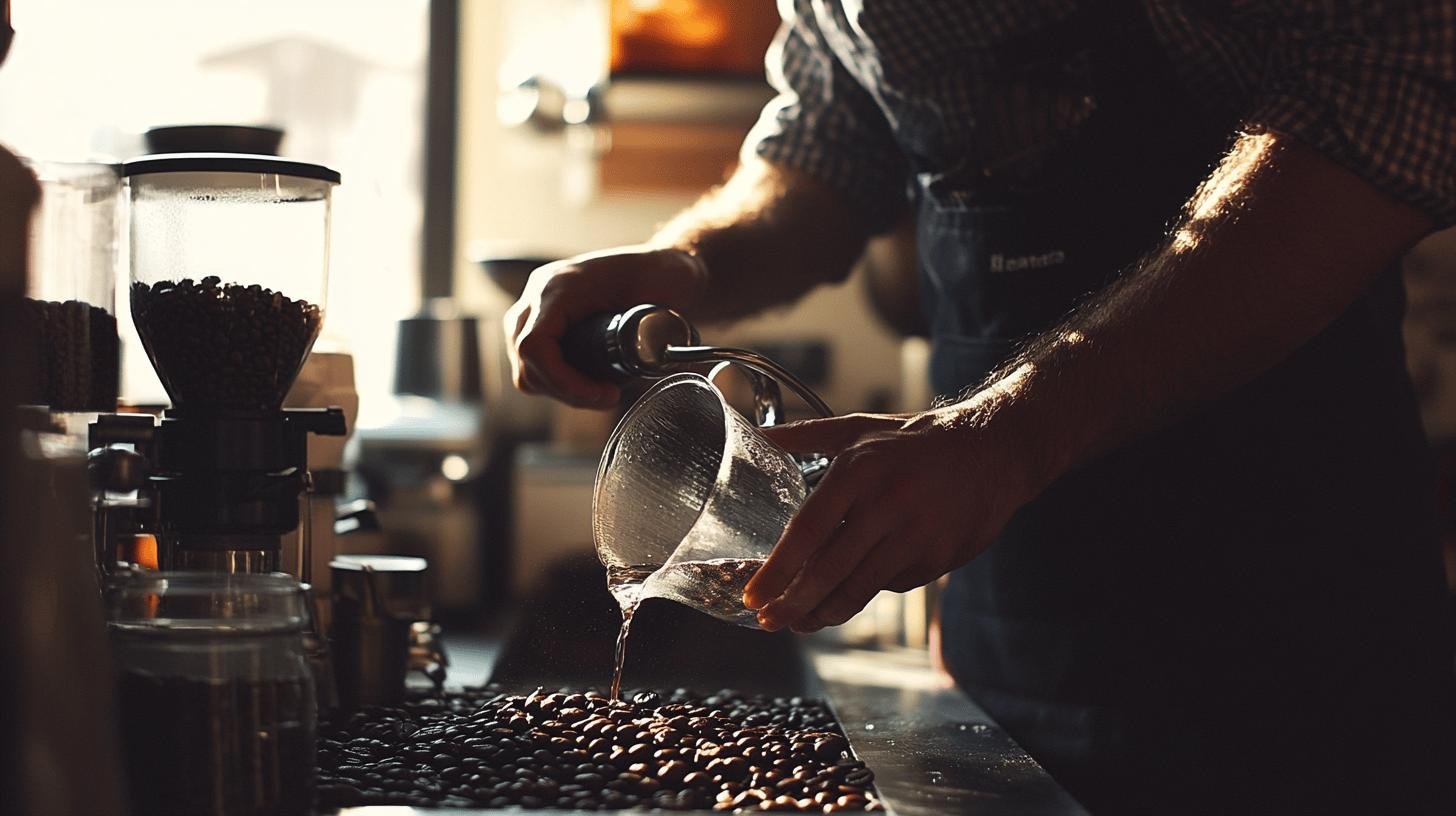 Splashing water on coffee beans - Secret Ingredient Better Coffee Beans: Ross Droplet Technique