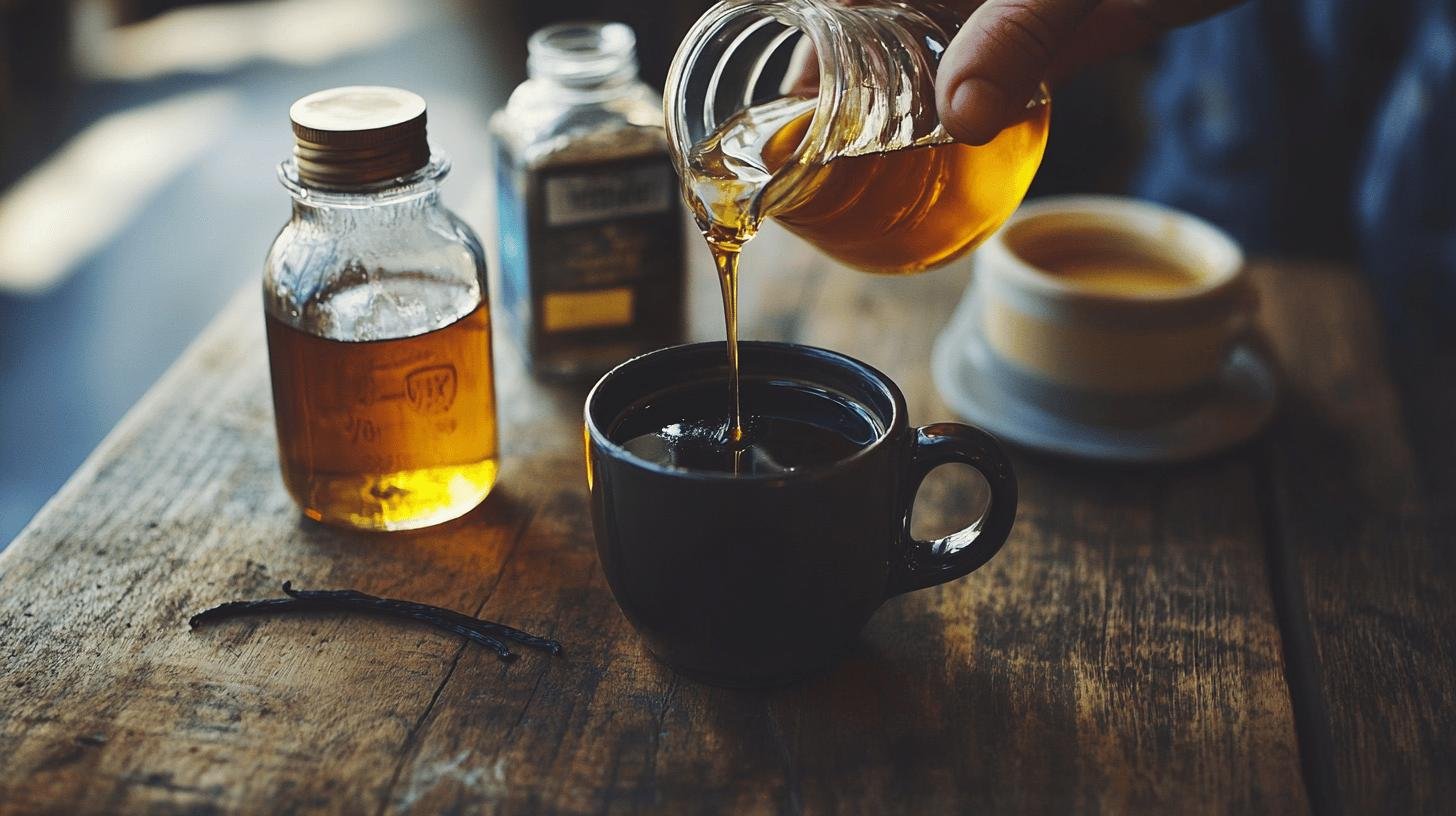 A hand pouring honey into a teacup -  10 Best Alternatives for Coffee Without Creamer