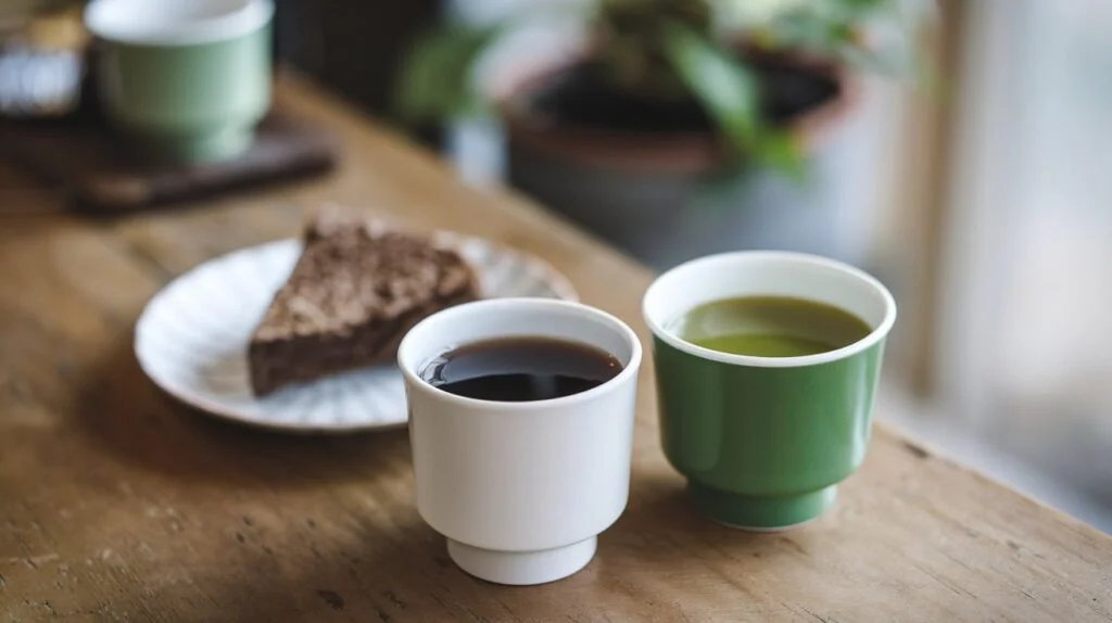 green tea and cup of coffee - how much caffeine in green tea