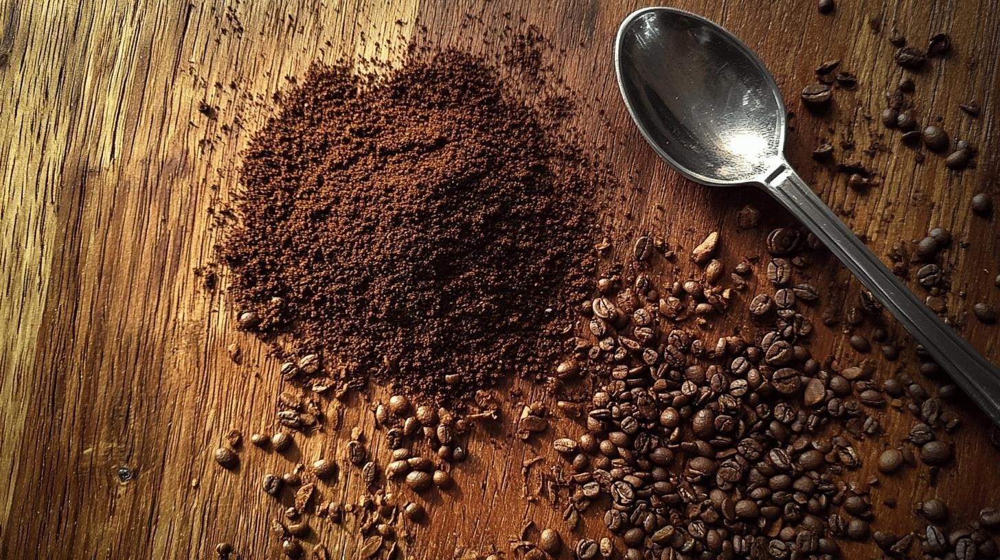 Stock photo of coffee beans on a wooden table - different coffee beans and their flavors