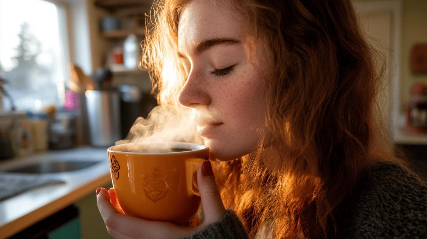 Girl sniffing a cup of hot coffee with her eyes closed - Can Coffee Taste Sour.jpg