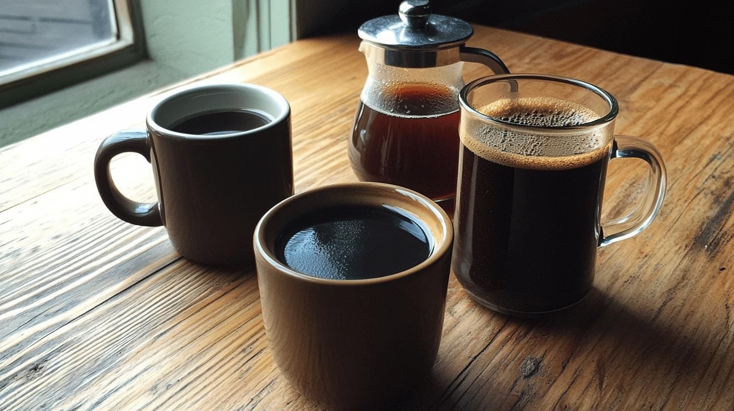 Coffee in cups on a table- AeroPress or French Press or Pour Over: Choose Best