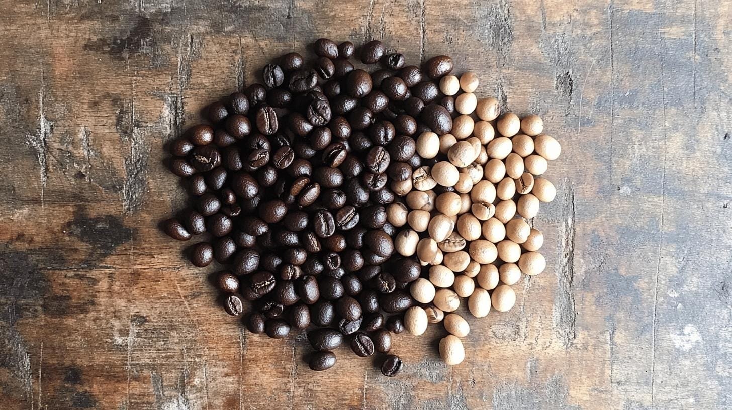 White and Brown coffee beans on a brown surface - What Coffee Blend Has the Most Caffeine?.jpg