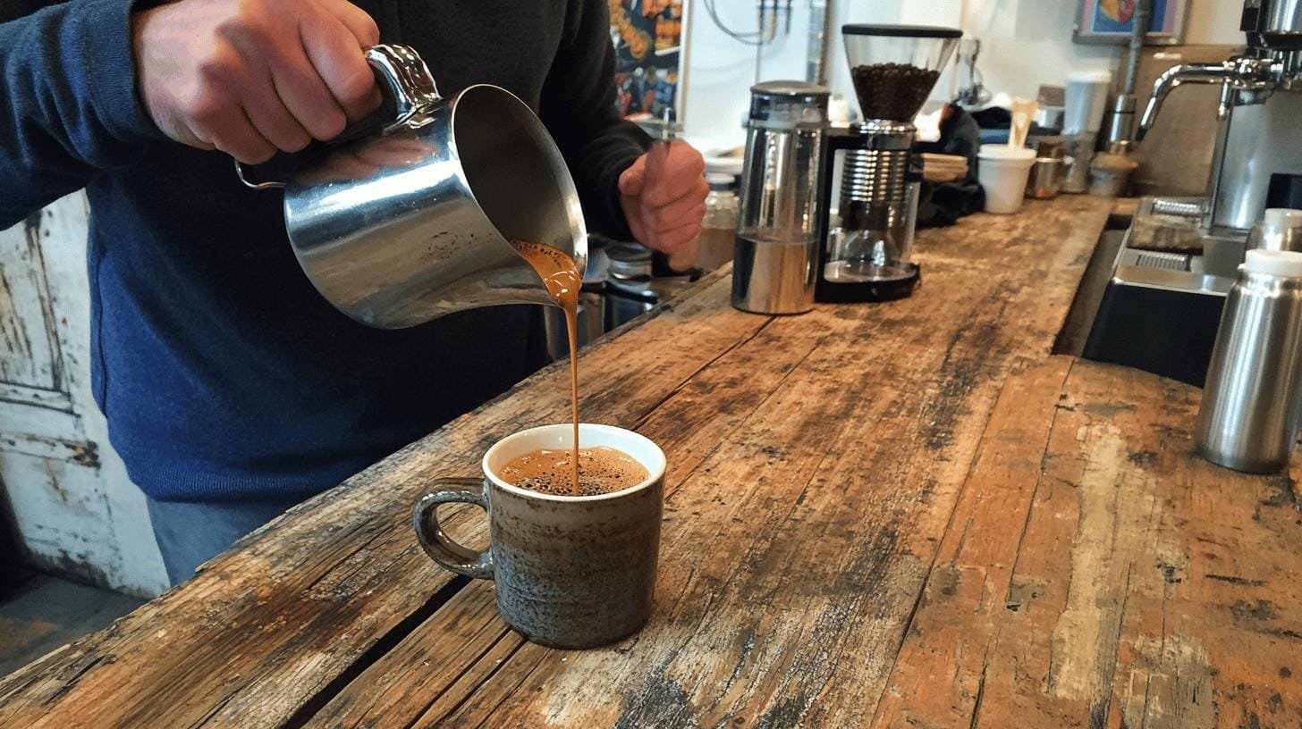 Man pouring coffee into a teacup - Coffee Chicory Blend