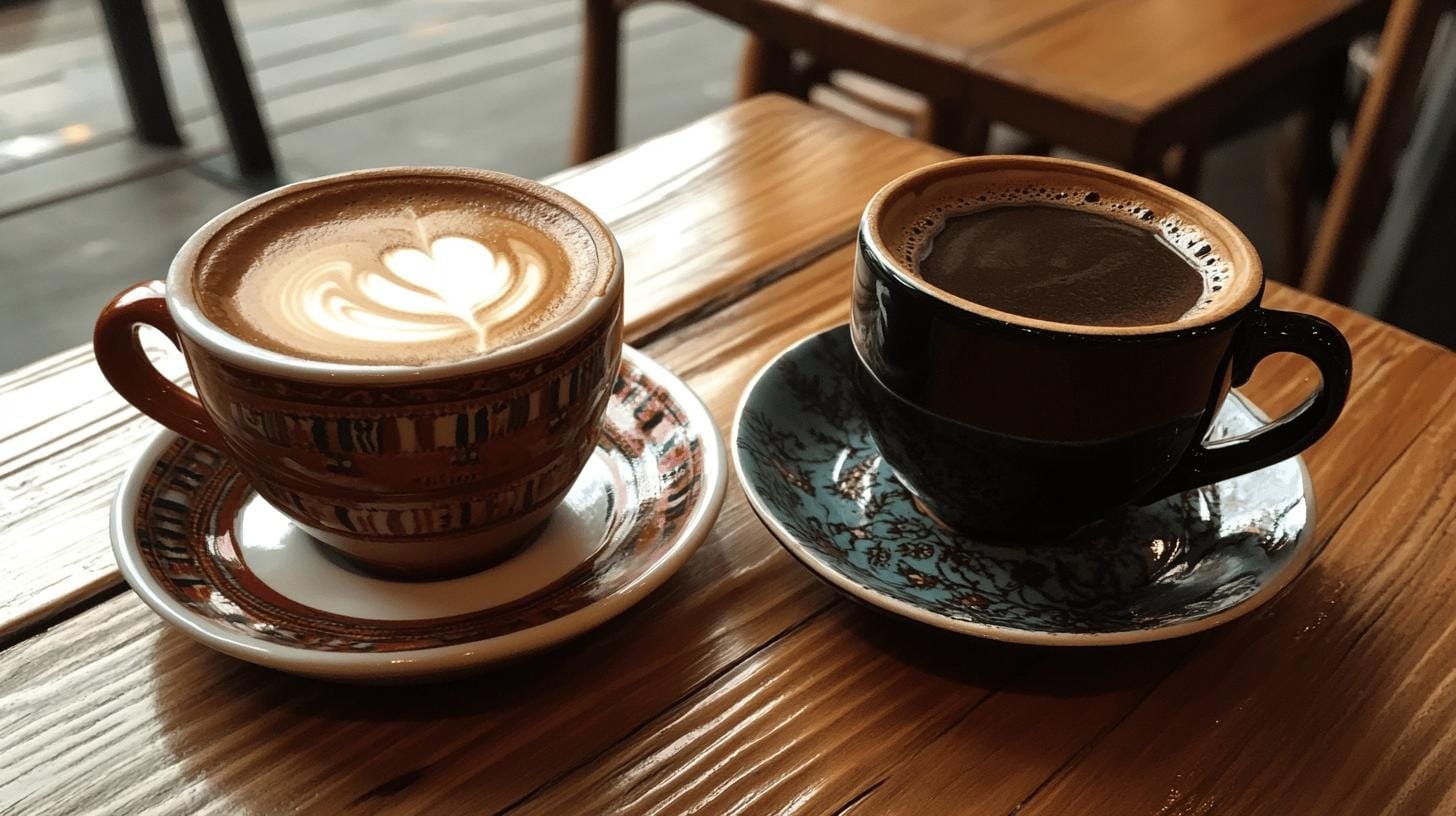 A cup of turkish coffee and cappuccino on the table - Is Turkish Coffee Stronger Than Regular Coffee? Discover Now