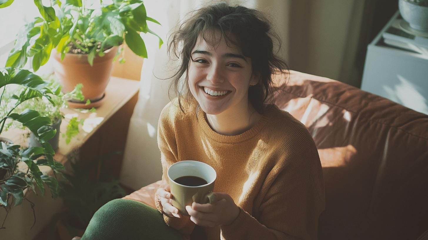 Girl holding a cup of coffee and smiling - Benefits of Decaf Coffee: Healthier Choice Explained