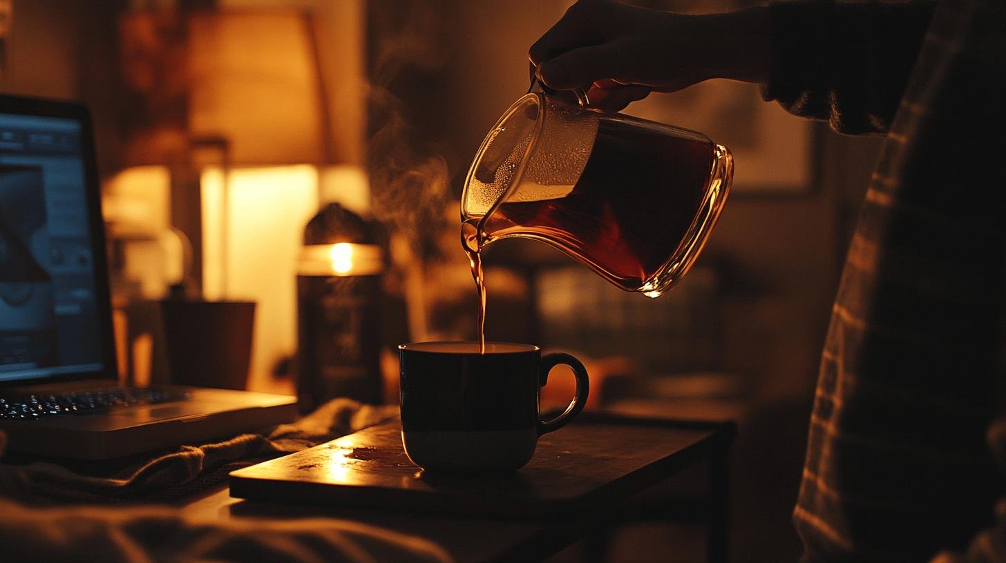 Woman pouring coffee into a cup— Is It OK to Drink Decaf Coffee at Night?