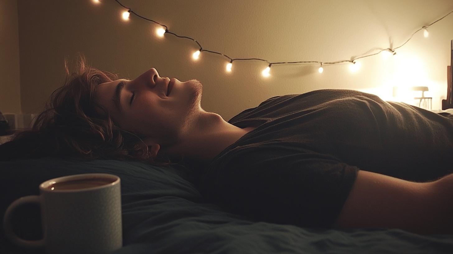 Man sleeping on a bed— Is It OK to Drink Decaf Coffee at Night?