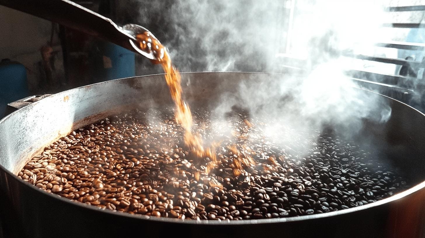 Coffee beans roasting in a pan- Chocolatey Coffee: Indulge in Rich, Smooth Flavors