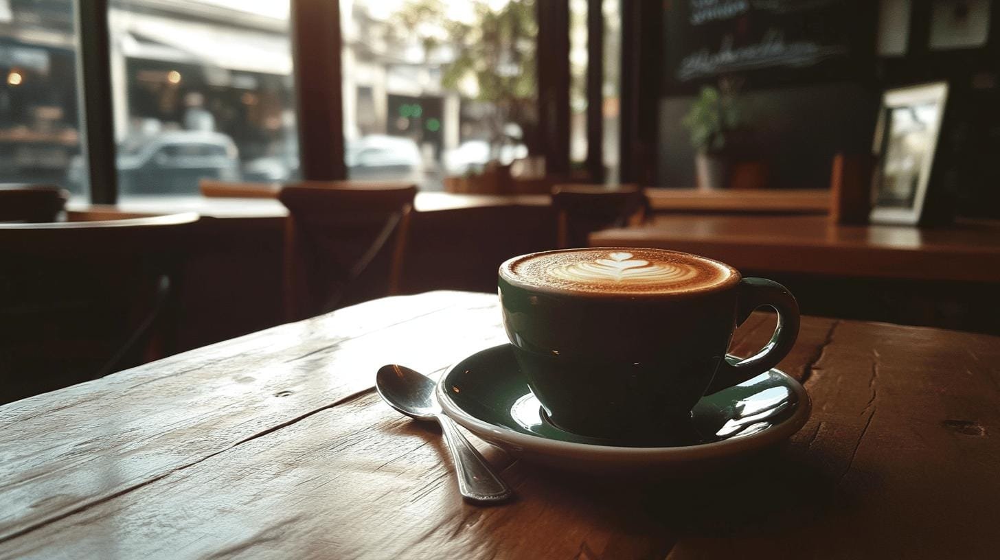 A cup of cappuccino in a saucer with a spoon beside it - What Coffee Blend Has the Most Caffeine?.jpg