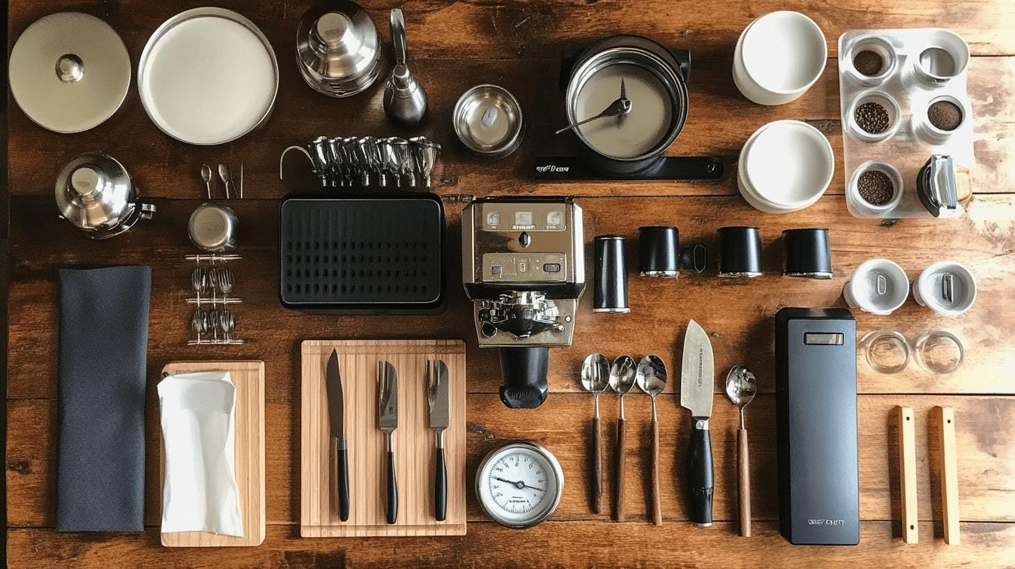 Coffee cupping tools on a wooden table - What Is the Cupping Process for Coffee: Insights