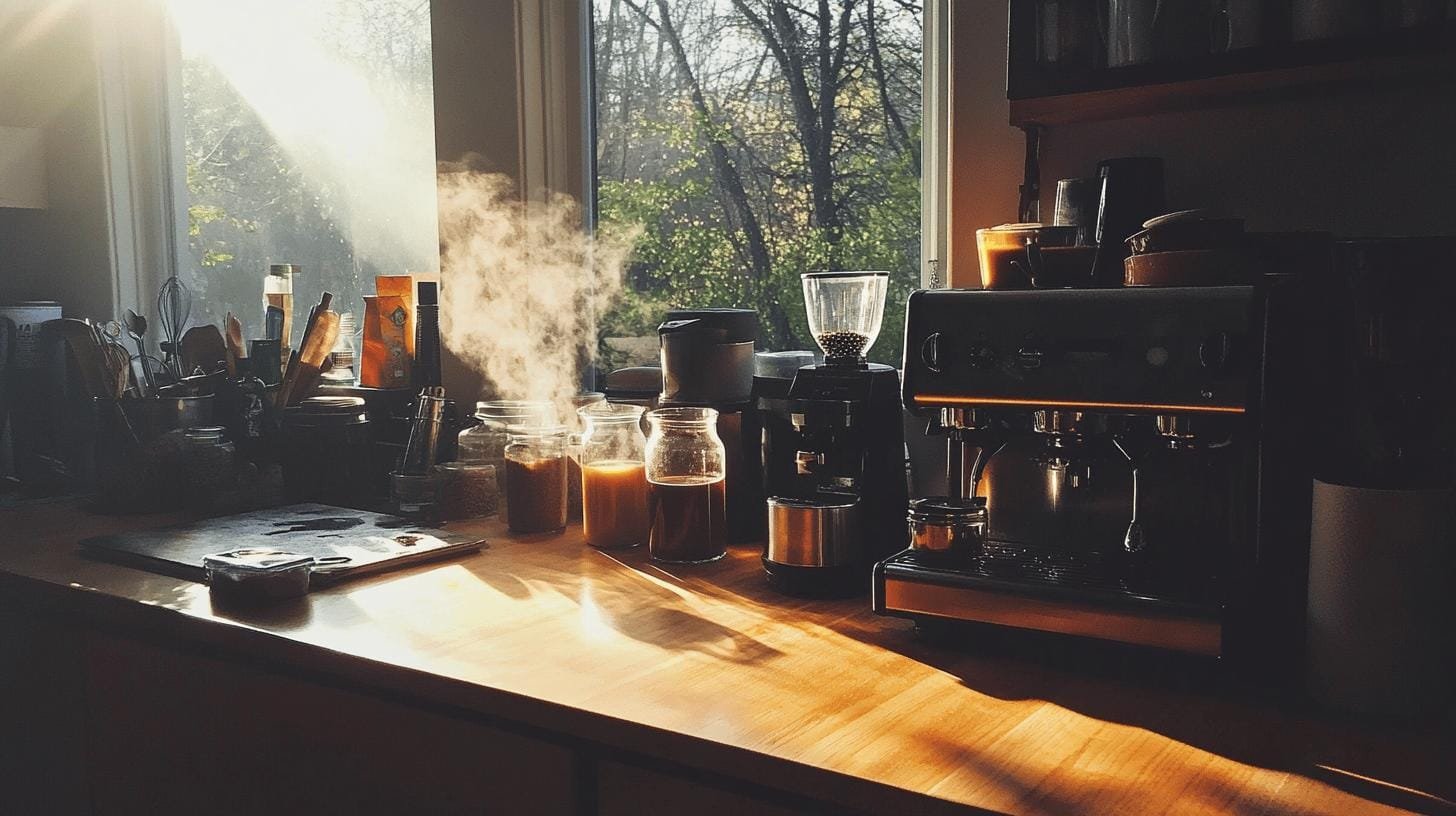 A coffee making counter with brewing equipments and coffee cups on it- Can You Lose Your Taste for Coffee Permanently?.jpg