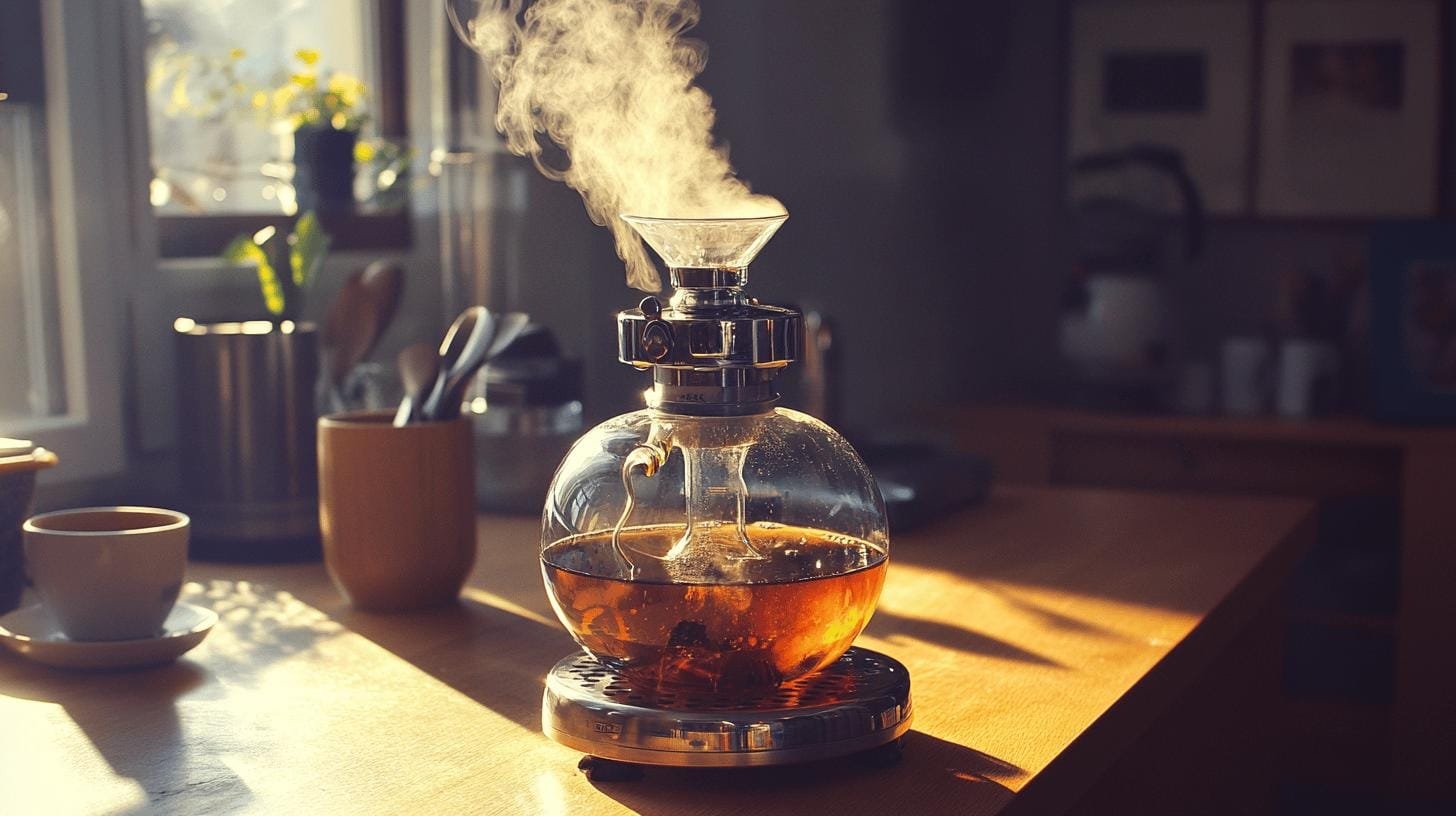 A siphon coffee maker on the table - What Is Siphon Method of Making Coffee? 