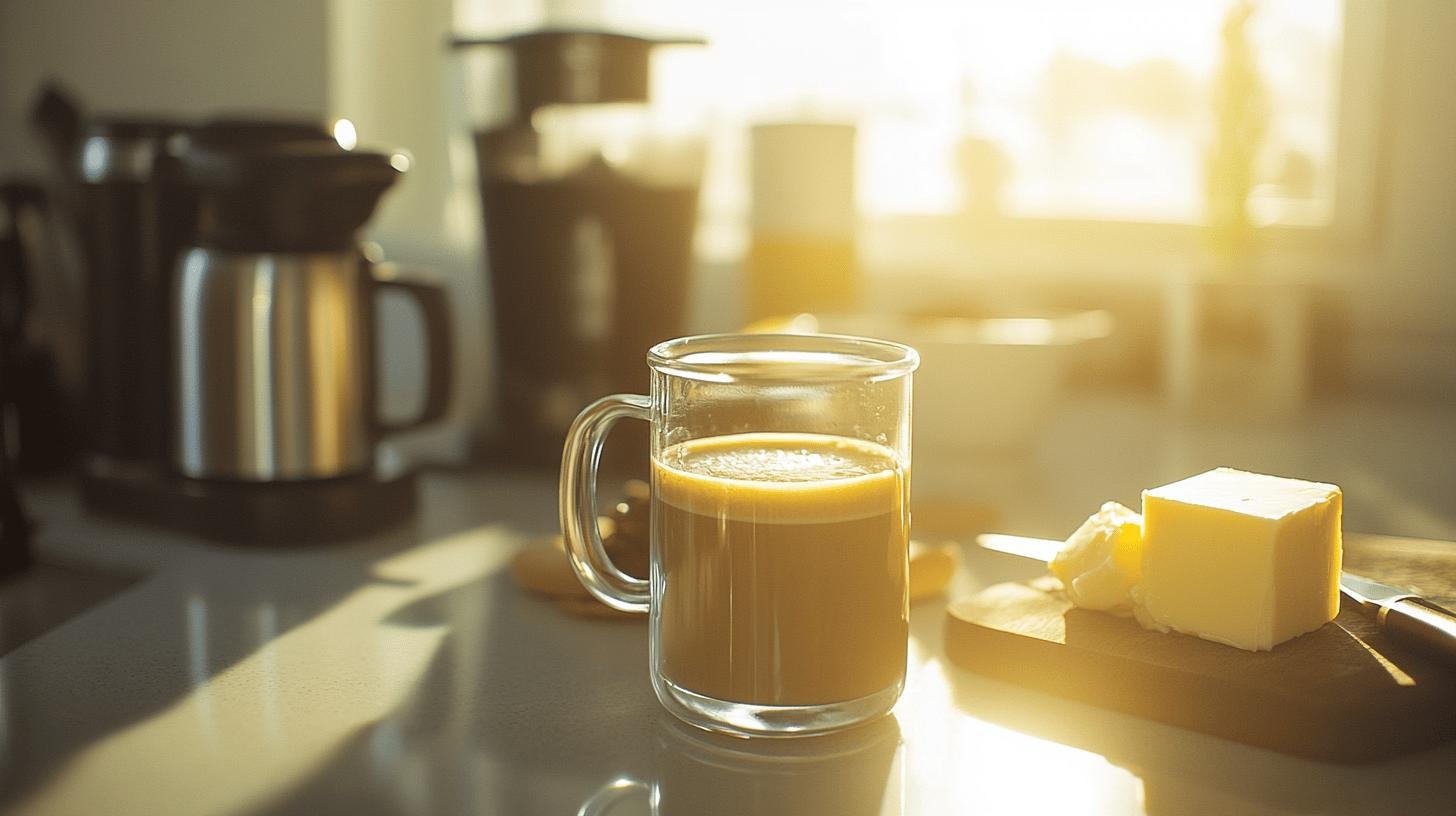 A cup of coffee and a slice of butter on the table - What Does Bulletproof Coffee Do to Empower You?