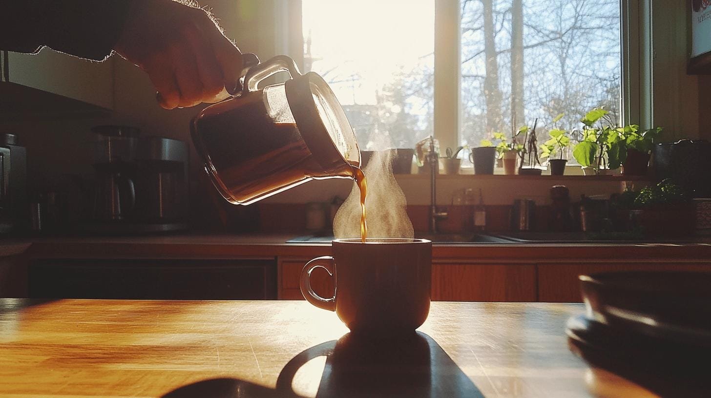 Man pouring hot coffee into a cup—How Long Does Caffeine Effect Last? 