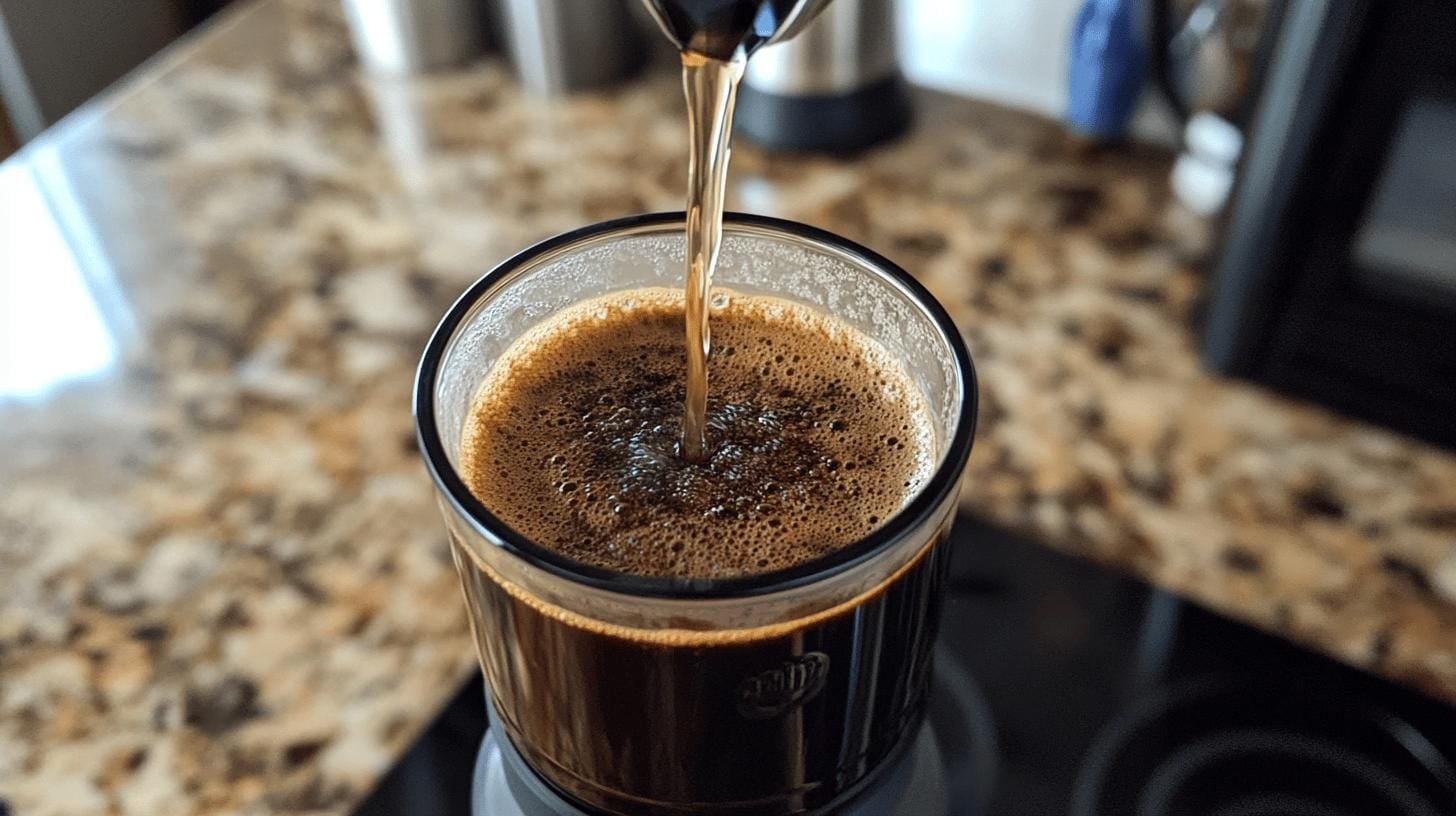 Pouring hot water into a cup of coffee - How Do I Use My AeroPress: Simple Steps