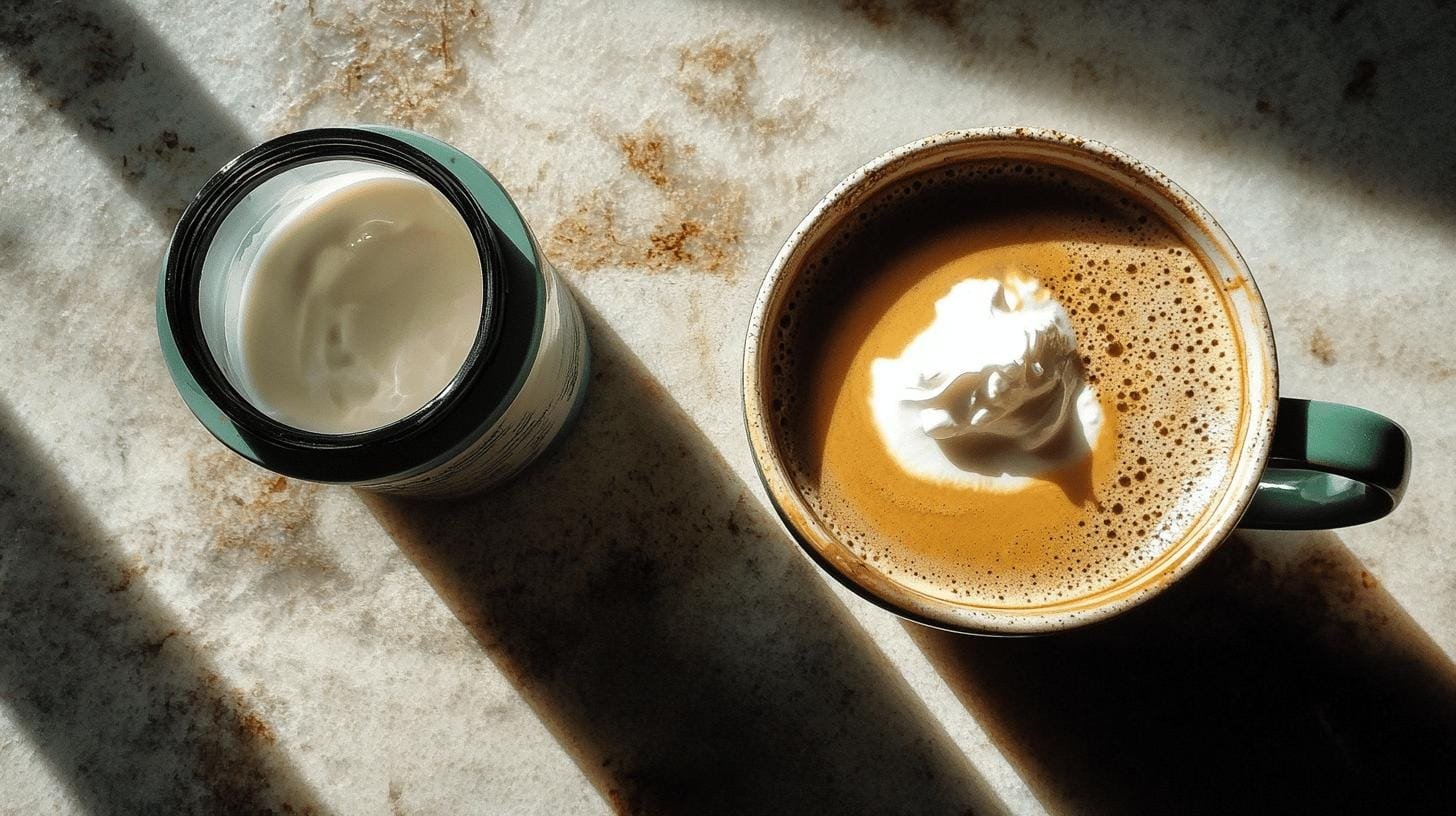 A cup of coffee and a jar of cream on the table - Heavy Cream in Coffee: Rich Flavor Explosion