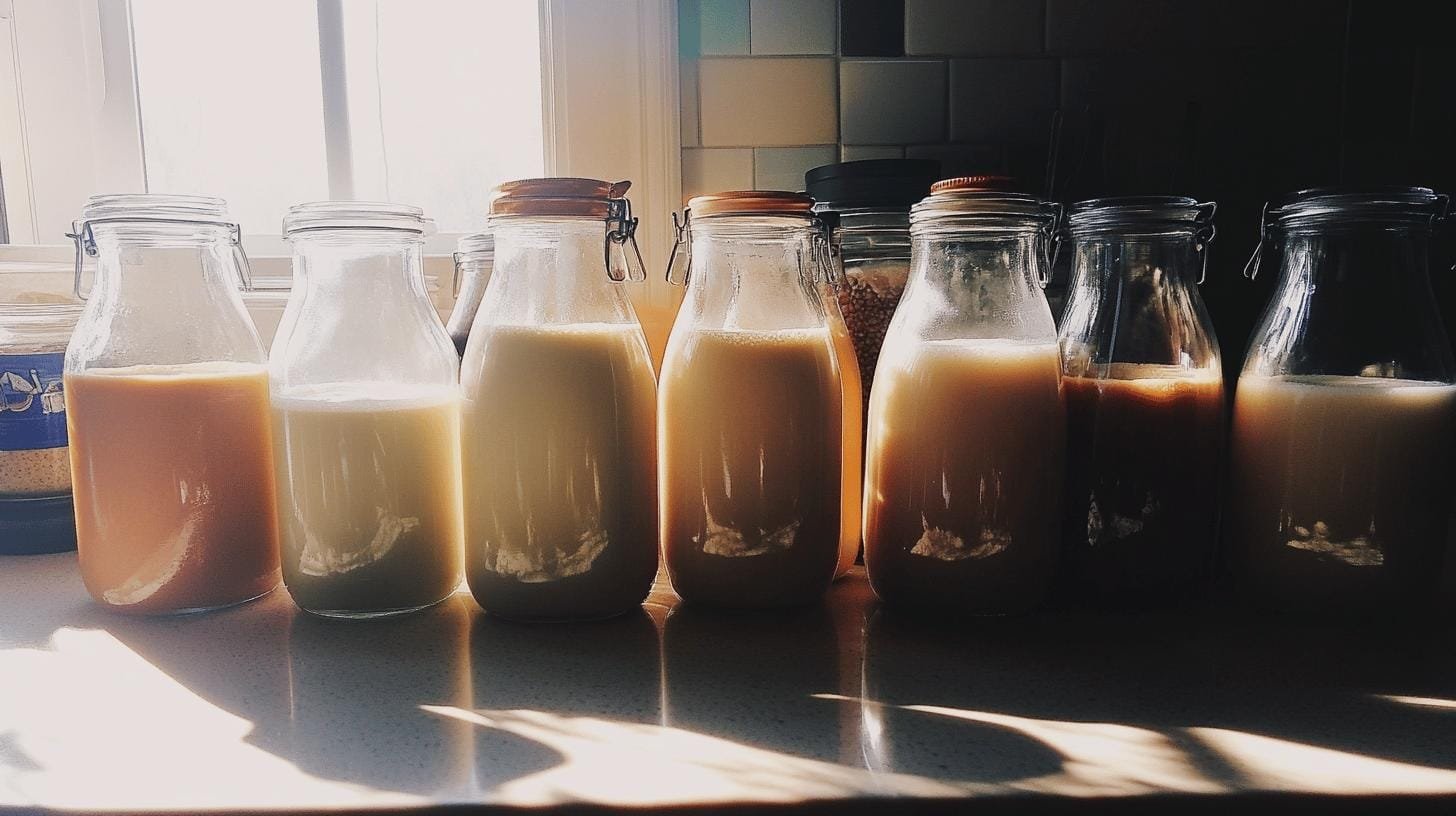 Jars of milk on the table - Healthiest Milk Alternative for Coffee: Top Picks