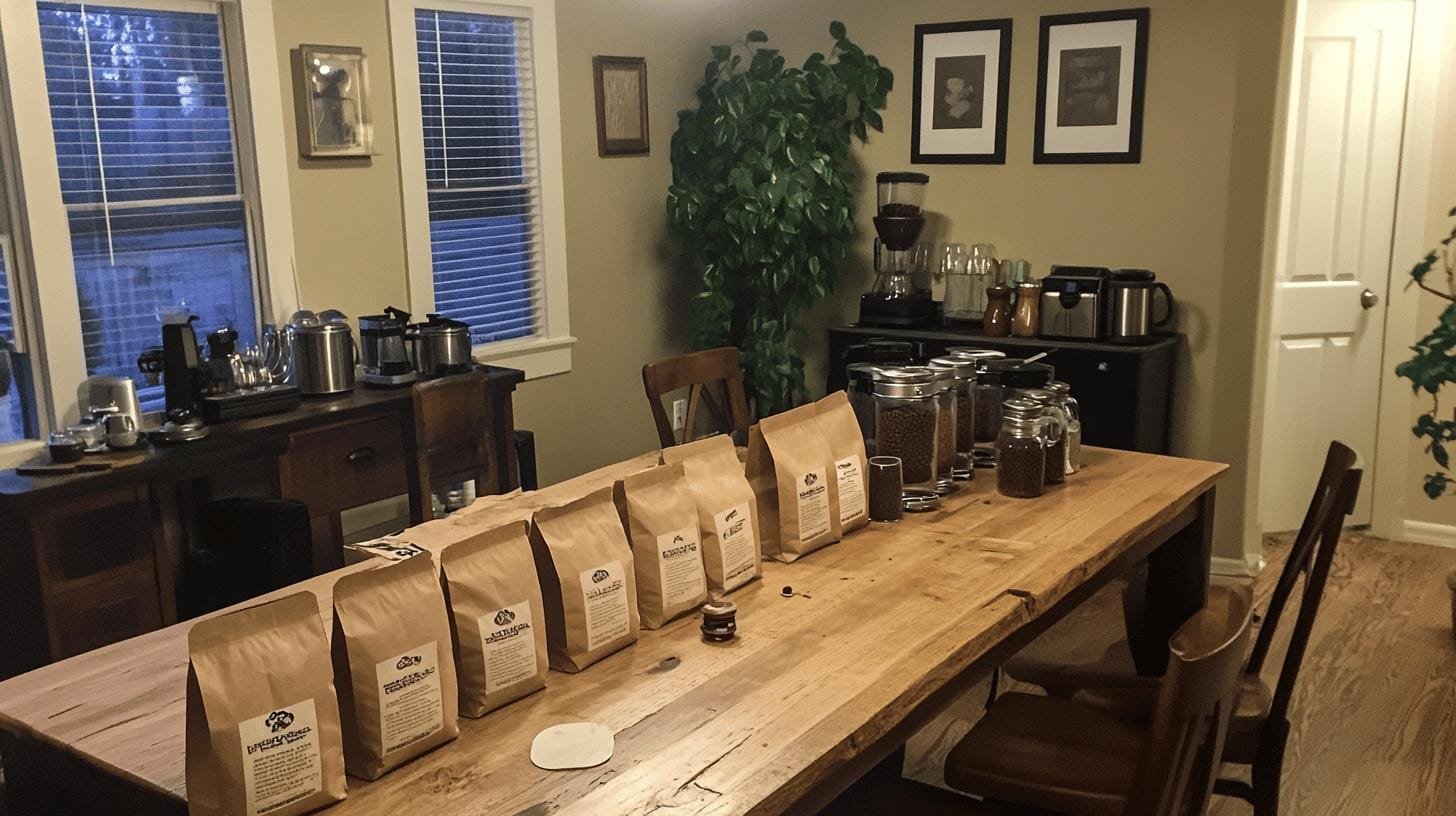 Packaged coffee bags lined on a table- Acid Free Coffee.jpg