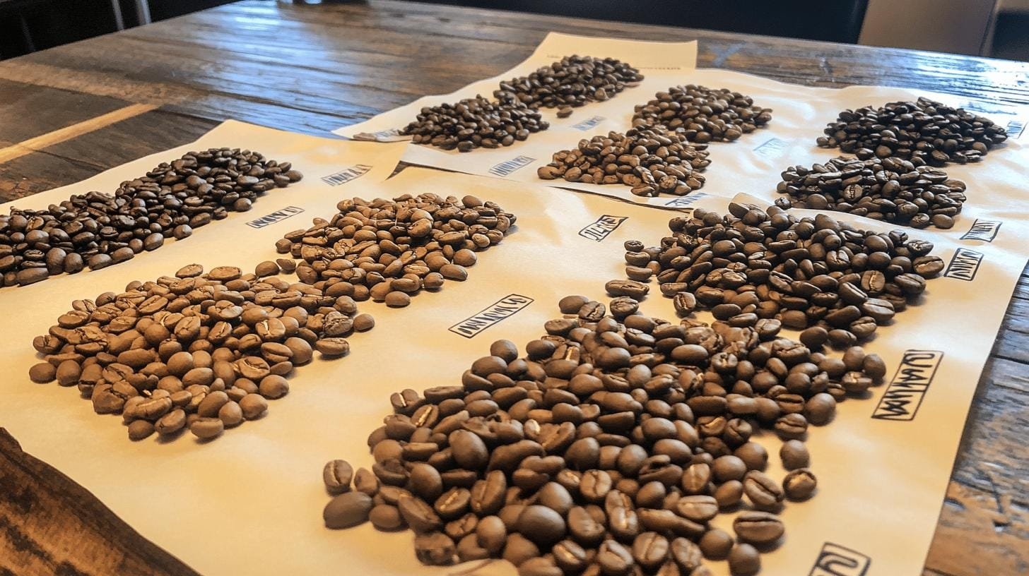 Coffee beans scattered on a paper on a wooden surface -  Types of Coffee Blends.jpg