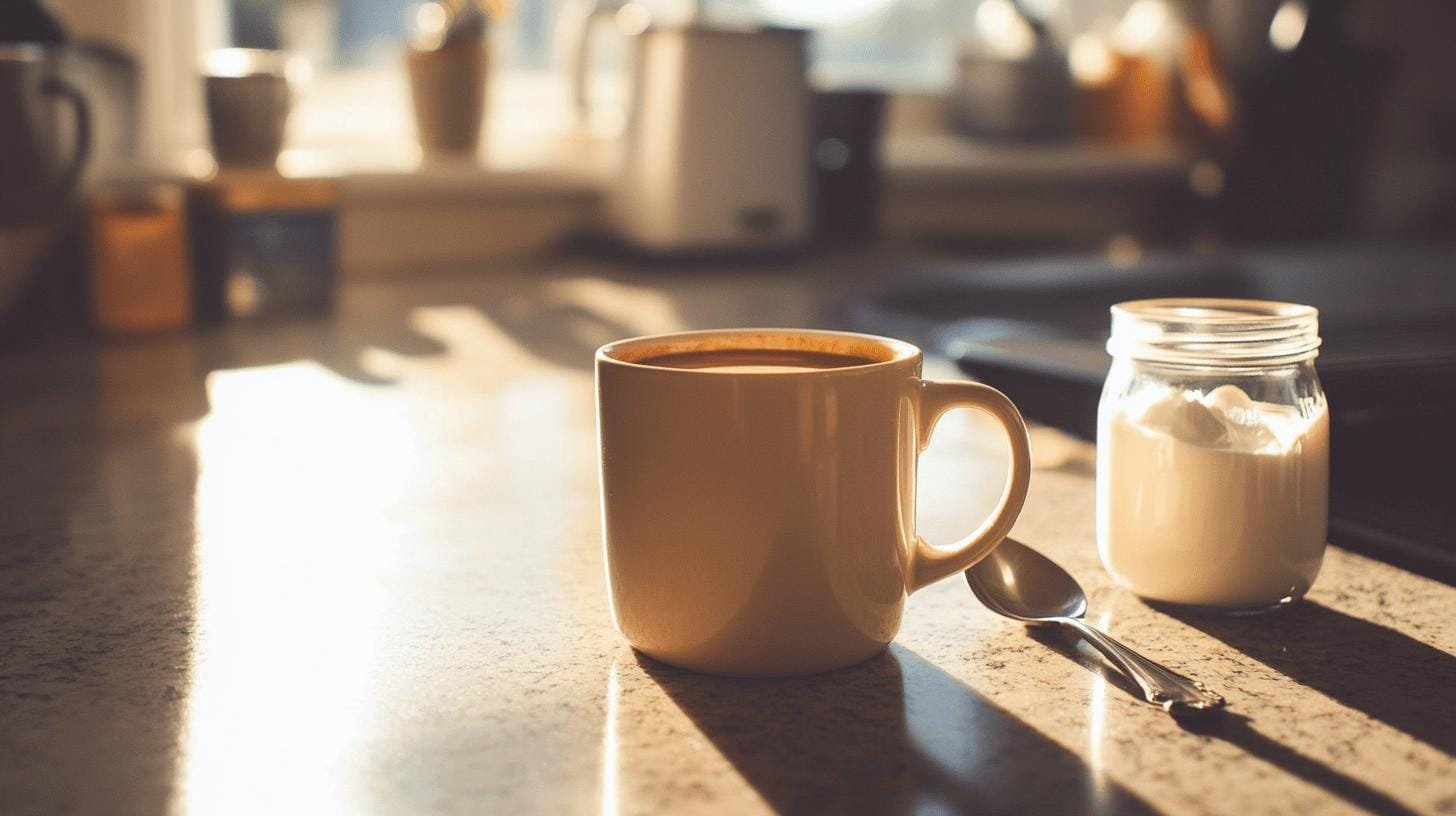 A cup of coffee and a jar of heavy cream on the table - Heavy Cream in Coffee: Rich Flavor Explosion