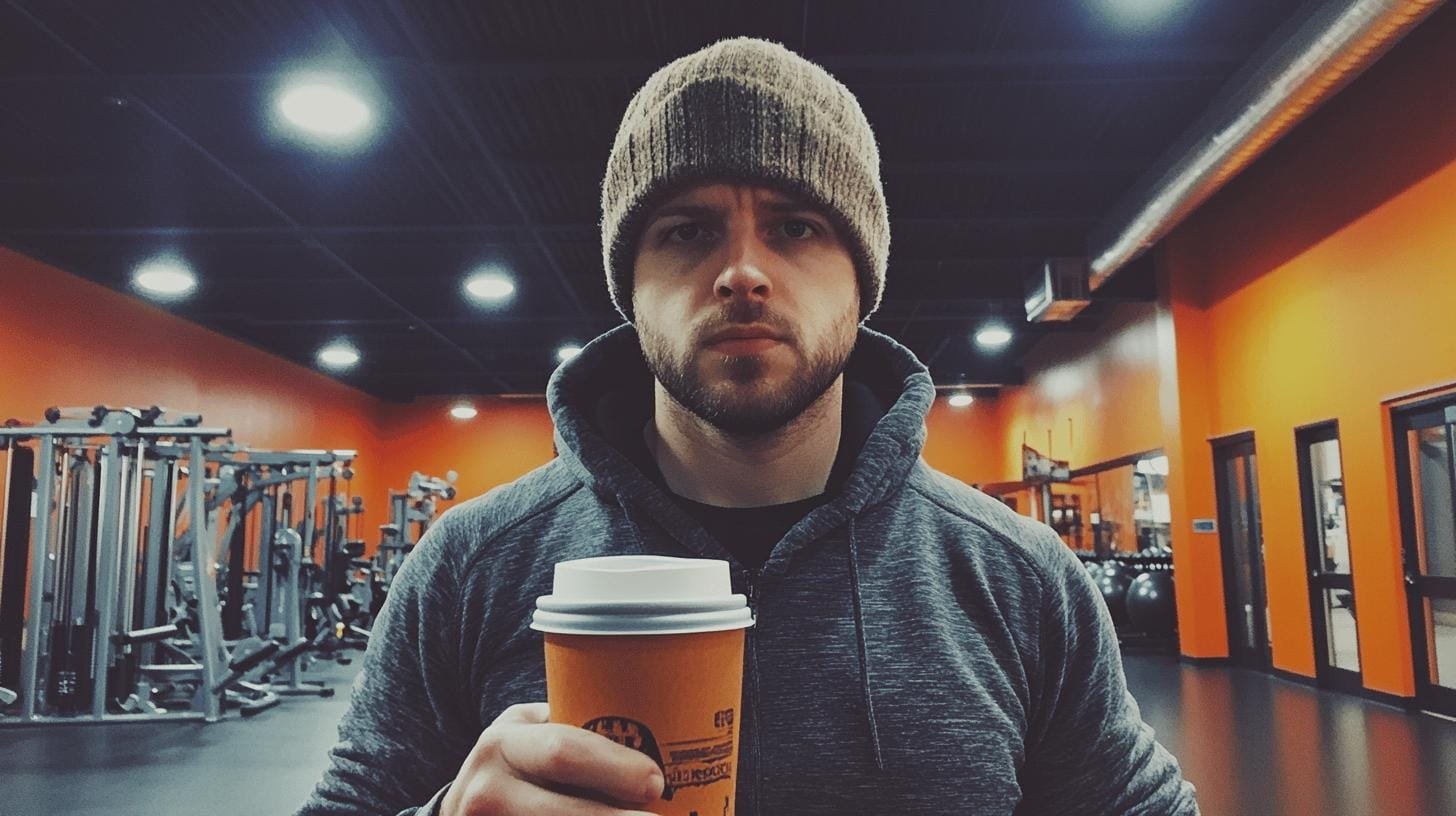 Man holding a coffee cup in a gym - Coffee Before or After Workout: Maximize Benefits