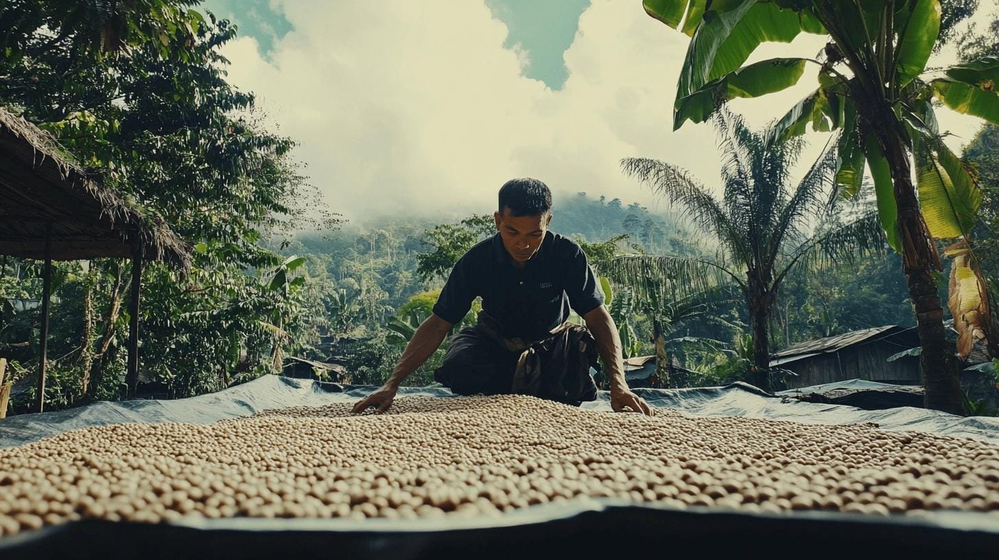 A man drying coffee beans - Difference Between Arabica Coffee and Sumatra Explained