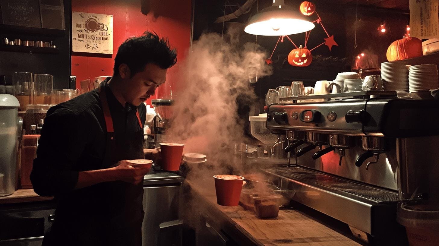 Man holding 2 cups of coffee and standing in front of a coffee brewing machine - Coffee Blends Recipes.jpg