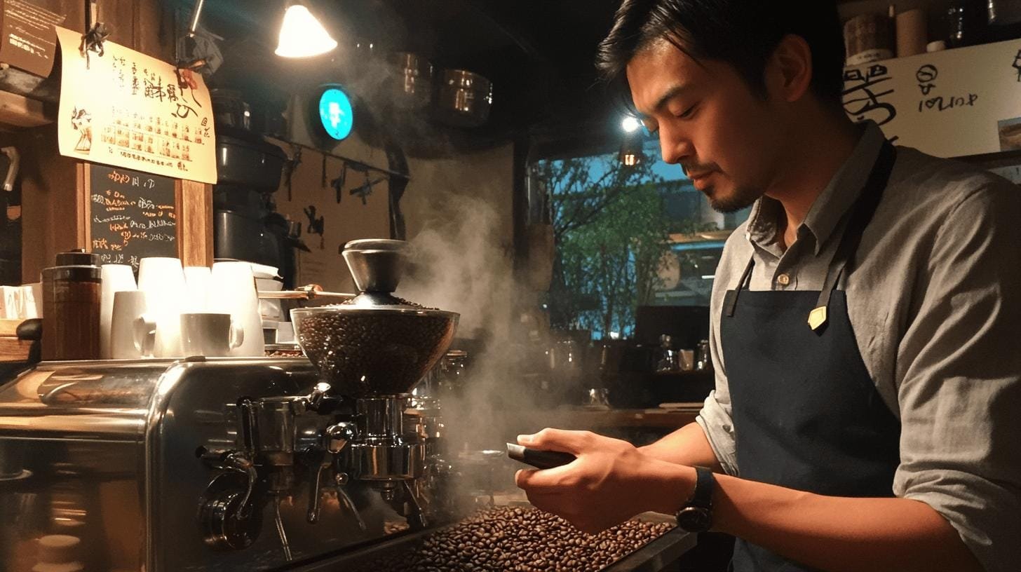 Man on apron touching coffee beans - Difference Between Coffee Blends.jpg