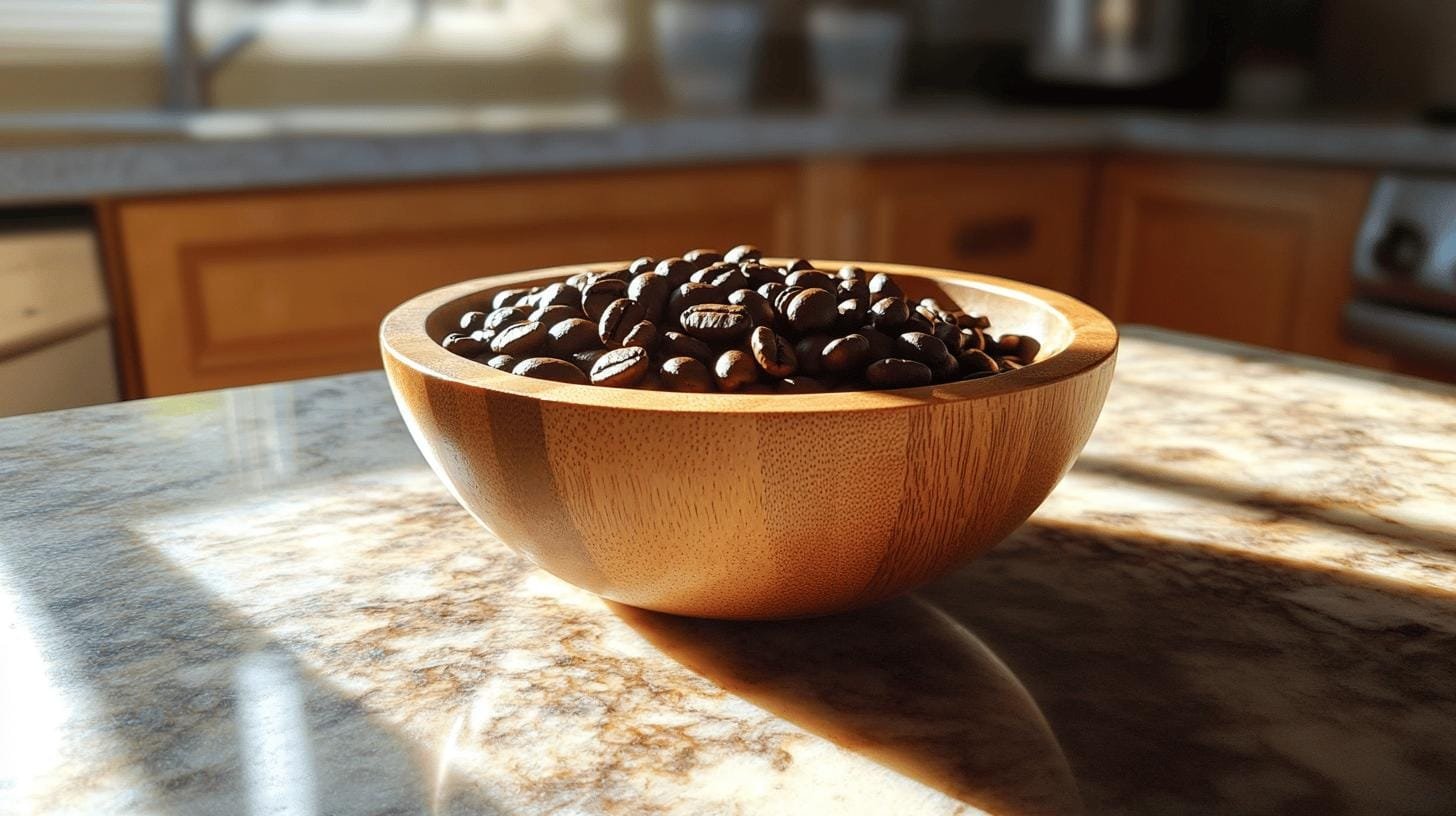 Coffee beans in a wooden bowl on a table - Can Coffee Taste Burnt.jpg