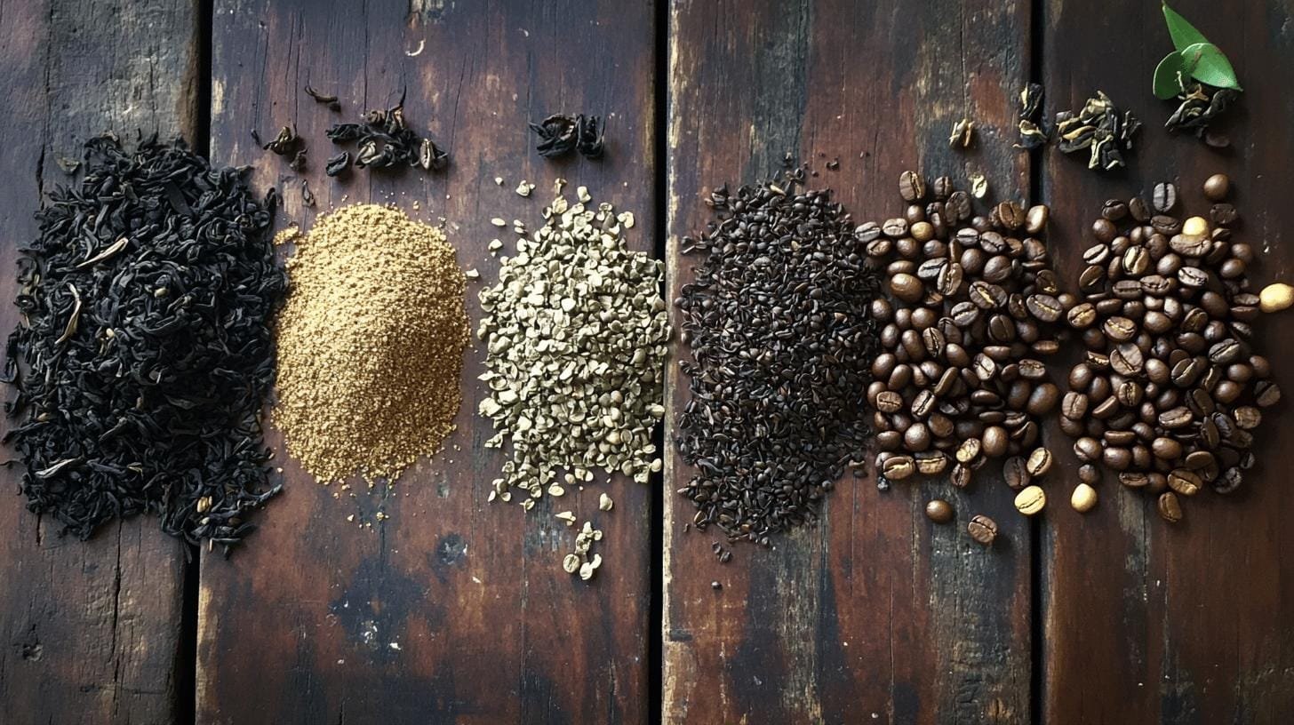 Coffee beans, ground coffee beans and spices on a table - Tea vs Coffee Tasting.jpg