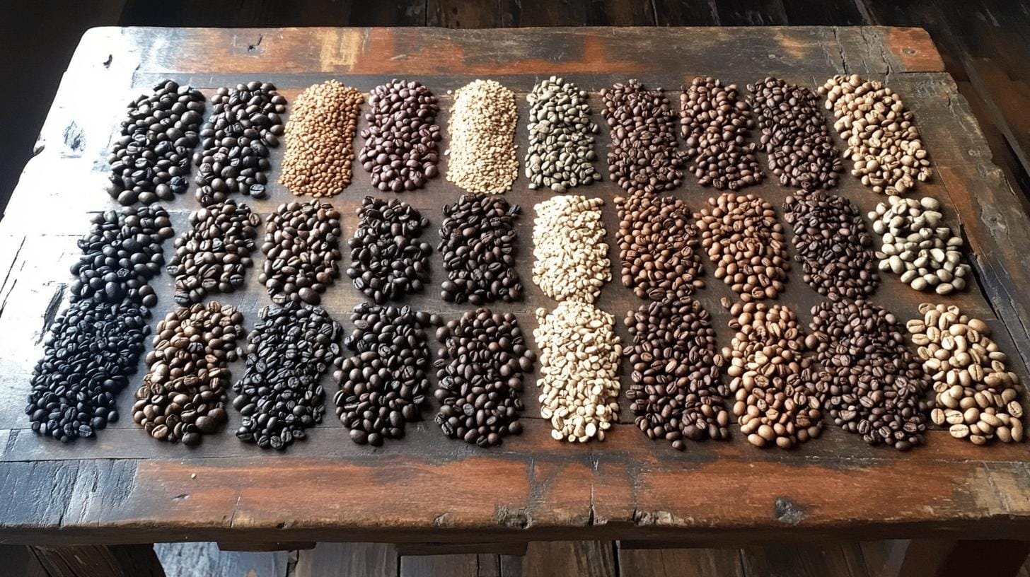 Different types of coffee beans arranged on a table- What Makes Specialty Coffee Special.jpg