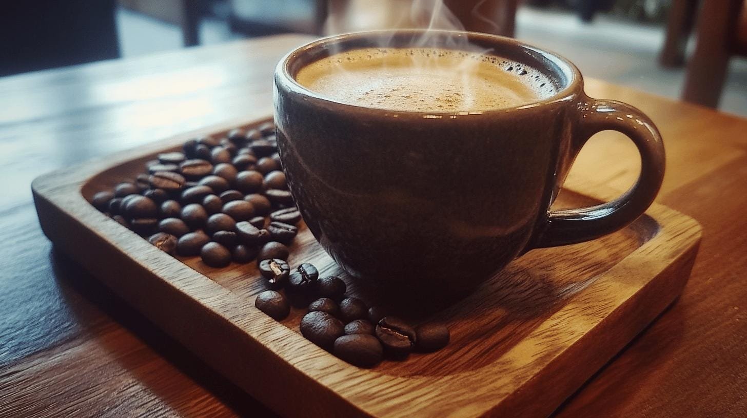 A cup of coffee on a wooden tray - What Is Sumatra Coffee? Discover Its Rich Origins