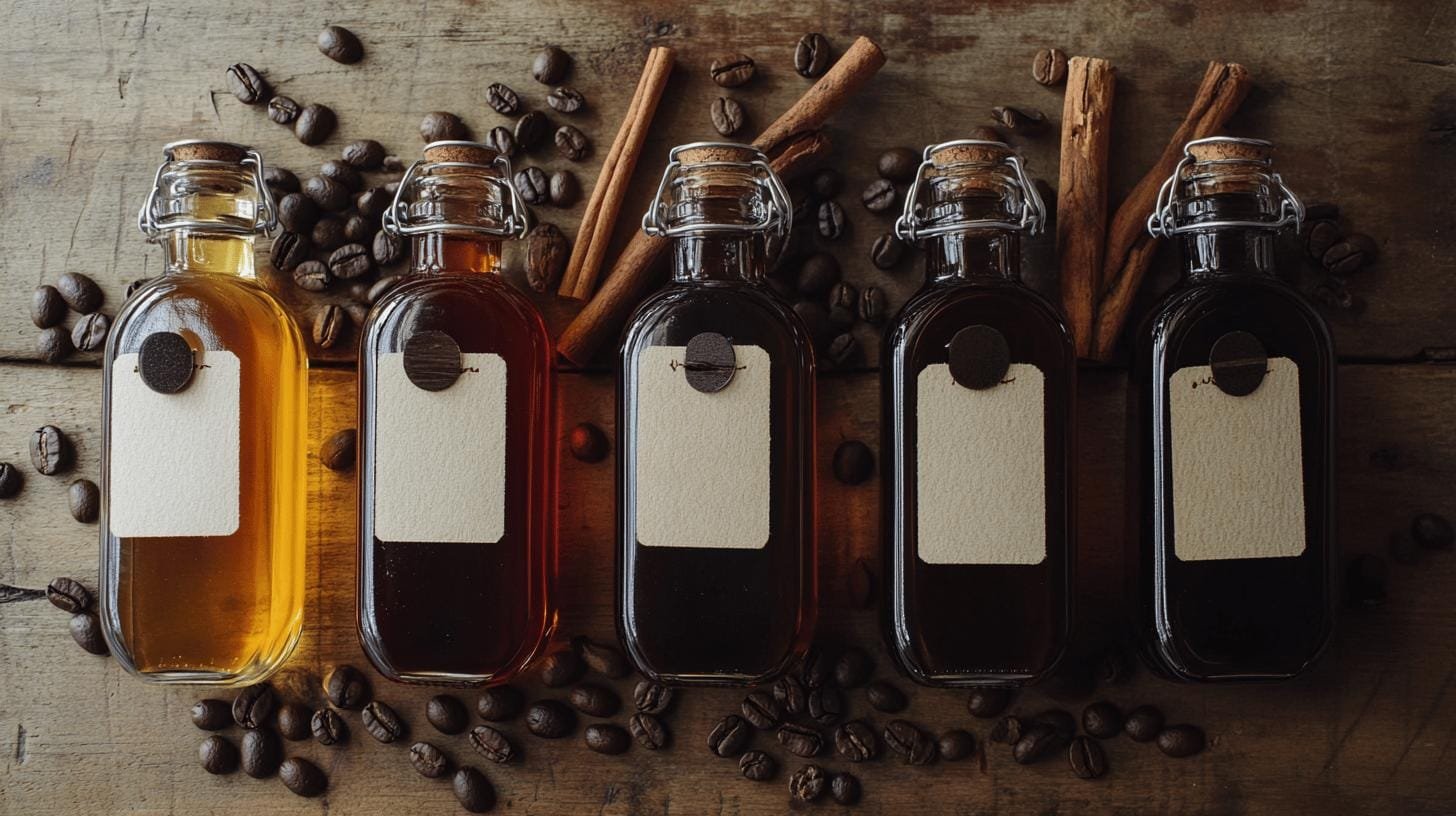 Various Coffee syrups on the table - Homemade Coffee Syrup Sugar-Free: Delicious and Healthy