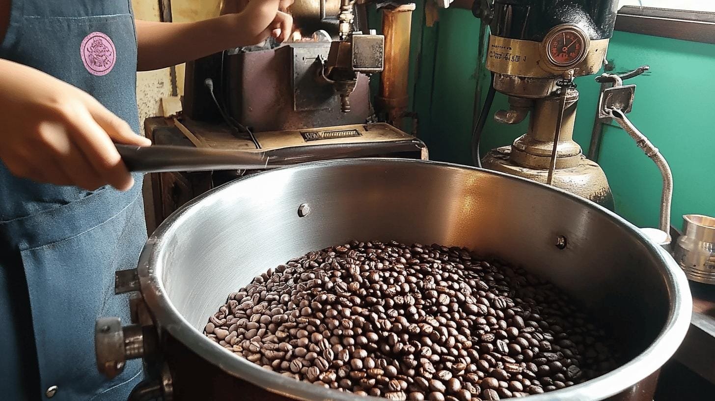 Man wearing an apron and roasting coffee beans - Where Does Artisan Coffee Come From.jpg