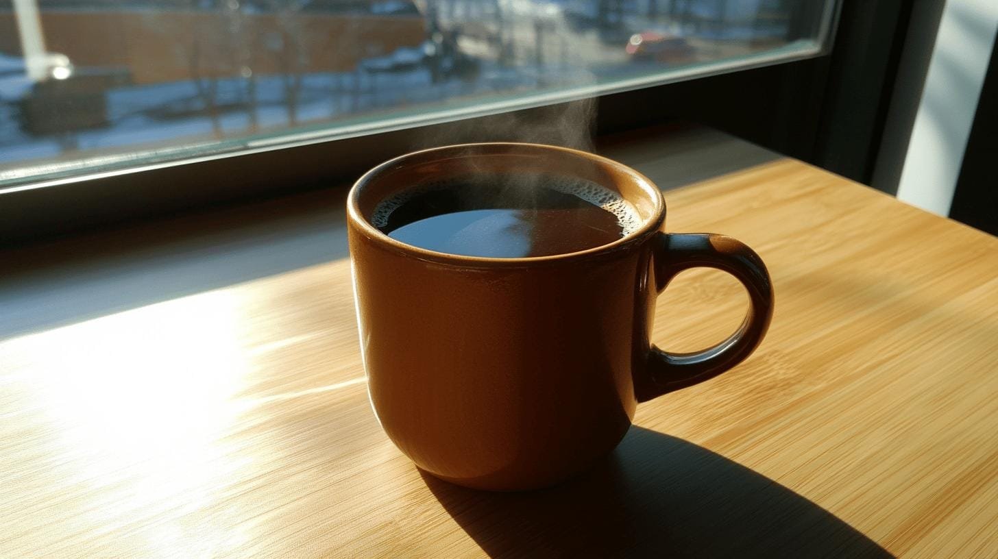 A cup of black coffee on a brown table - Is Black Coffee Heart Healthy?.jpg