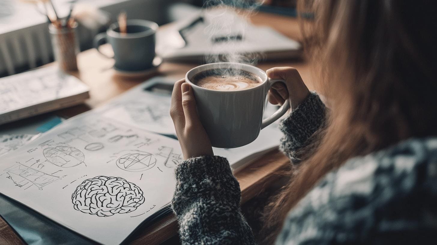 Girl holding a cup of coffee while reading a book - What Part of the Brain Does Caffeine Affect?.jpg