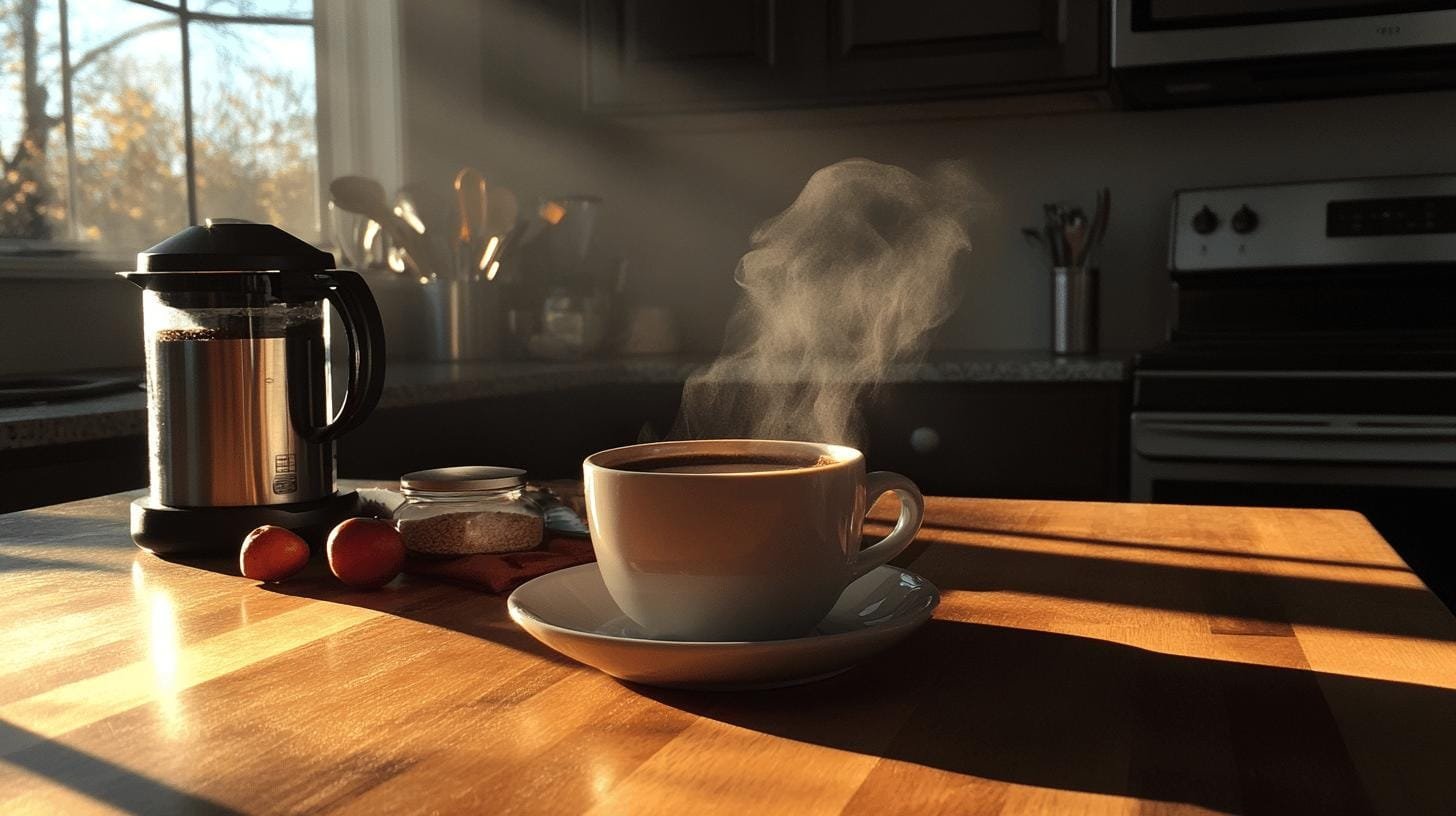 A cup of coffee in a saucer on a table - Coffee and Cholesterol Test.jpg