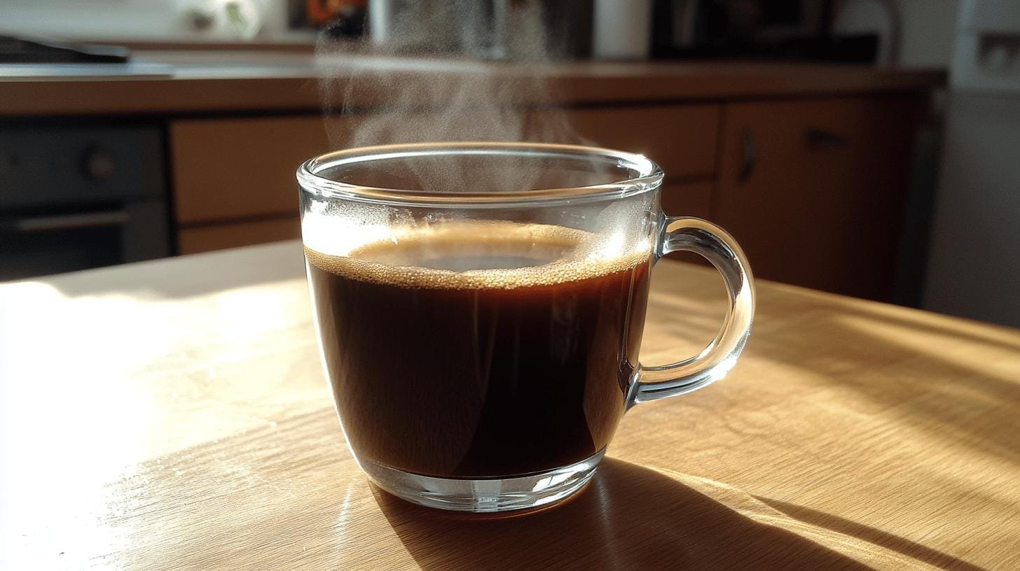 A glass cup of coffee on a table -Brewed Coffee and Cholesterol.jpg