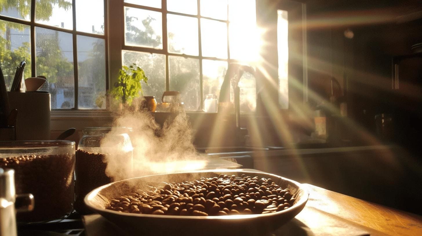 A plate of coffee beans on a table in a well lit room - Does Coffee Cause Heart Issues?.jpg